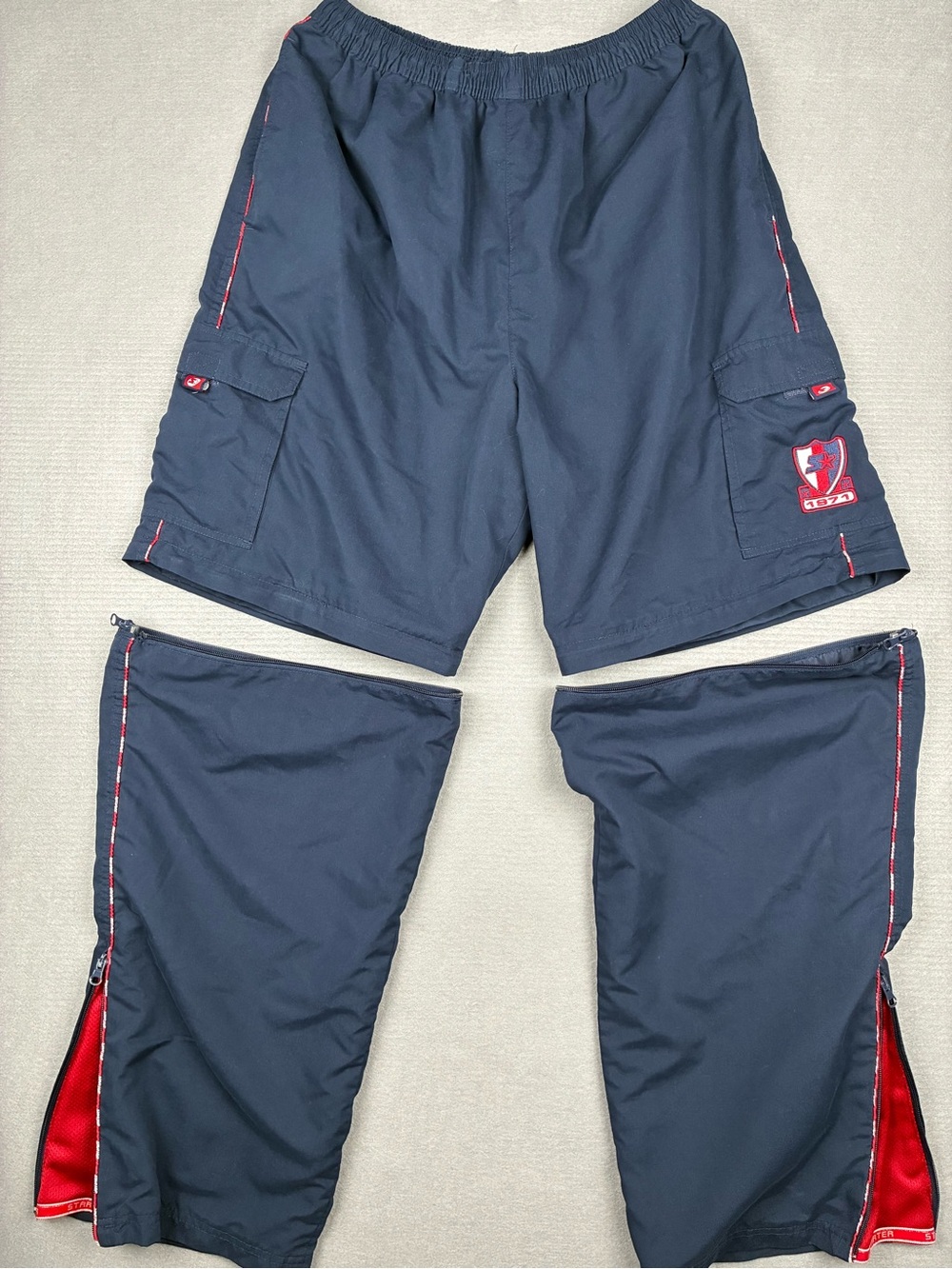 STARTER Navy Convertible Cargo Track Pants/Shorts with Red Trim Mens Large